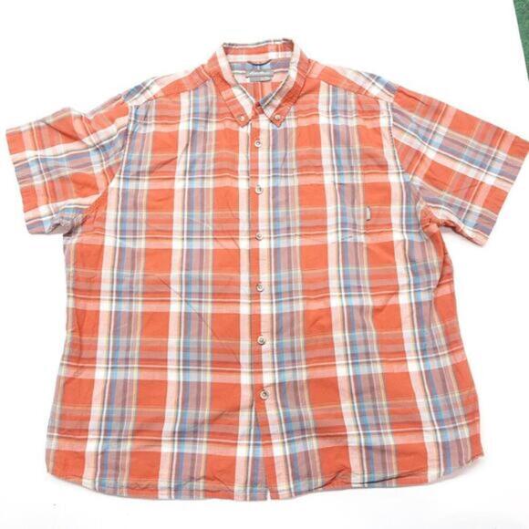 Eddie Bauer Shirt Mens Size 2XL Orange Plaid‎ Short Sleeve Collared Button-Down - Picture 1 of 6